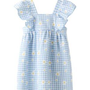Zara Girls Jacquard Daisy Print Dress Blue Gingham 6 | Size 6 | Spring Ruffle